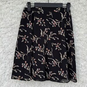 The Limited‎ Black Floral Print A Line Midi Skirt Sz 2 Women's Sheer Overlay Y2K